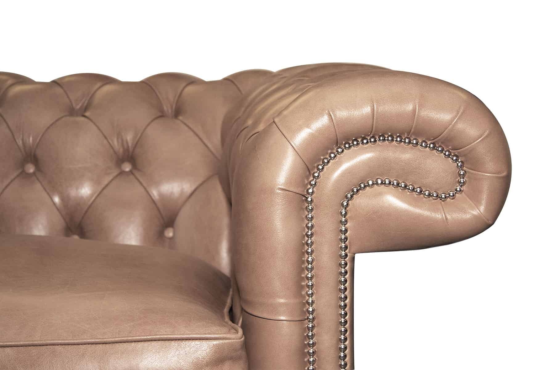 Balmoral 4 Seater in OE Parchment with Chrome Studs & Feet