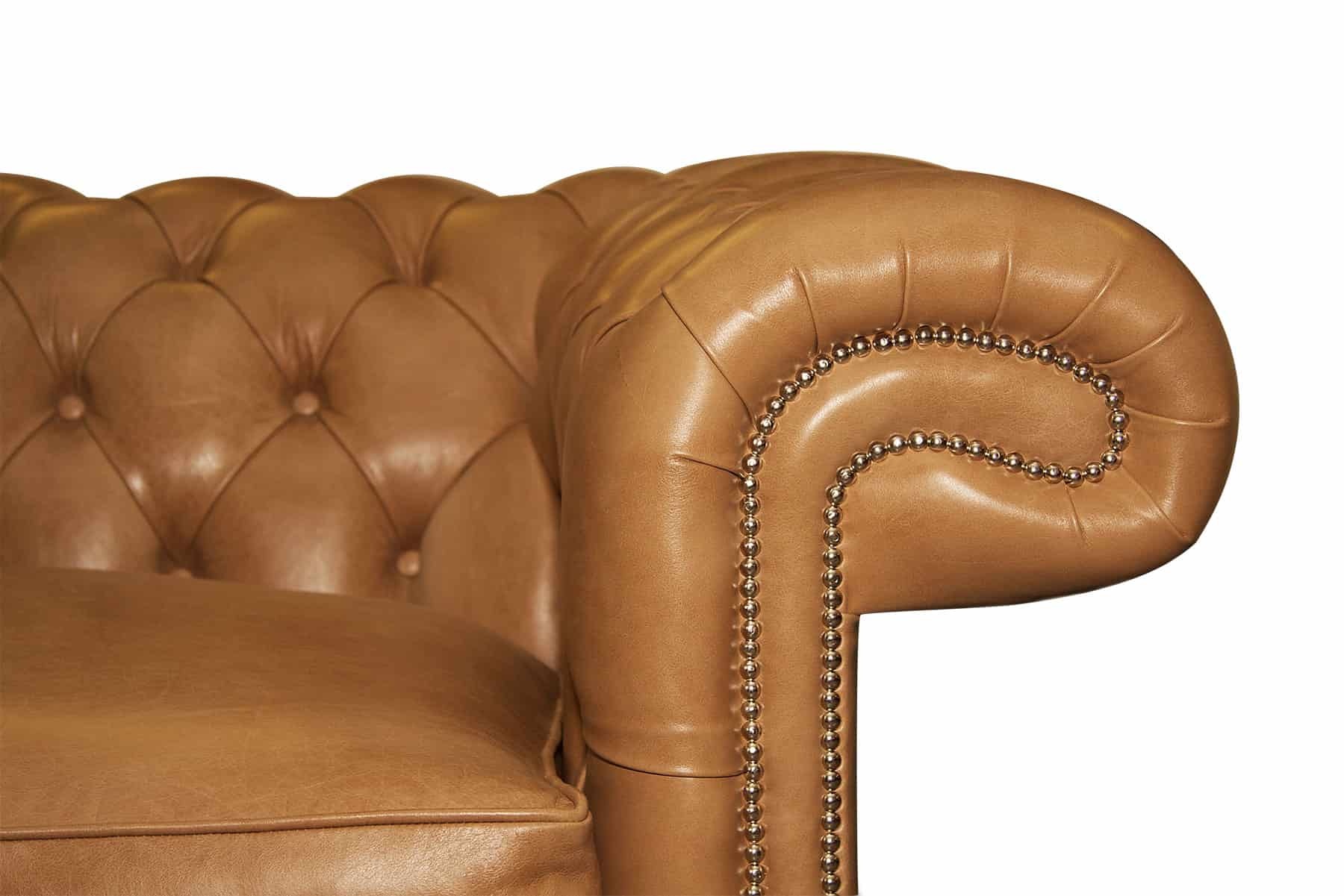 Balmoral 4 Seater in OE Tan with Chrome Studs & Feet