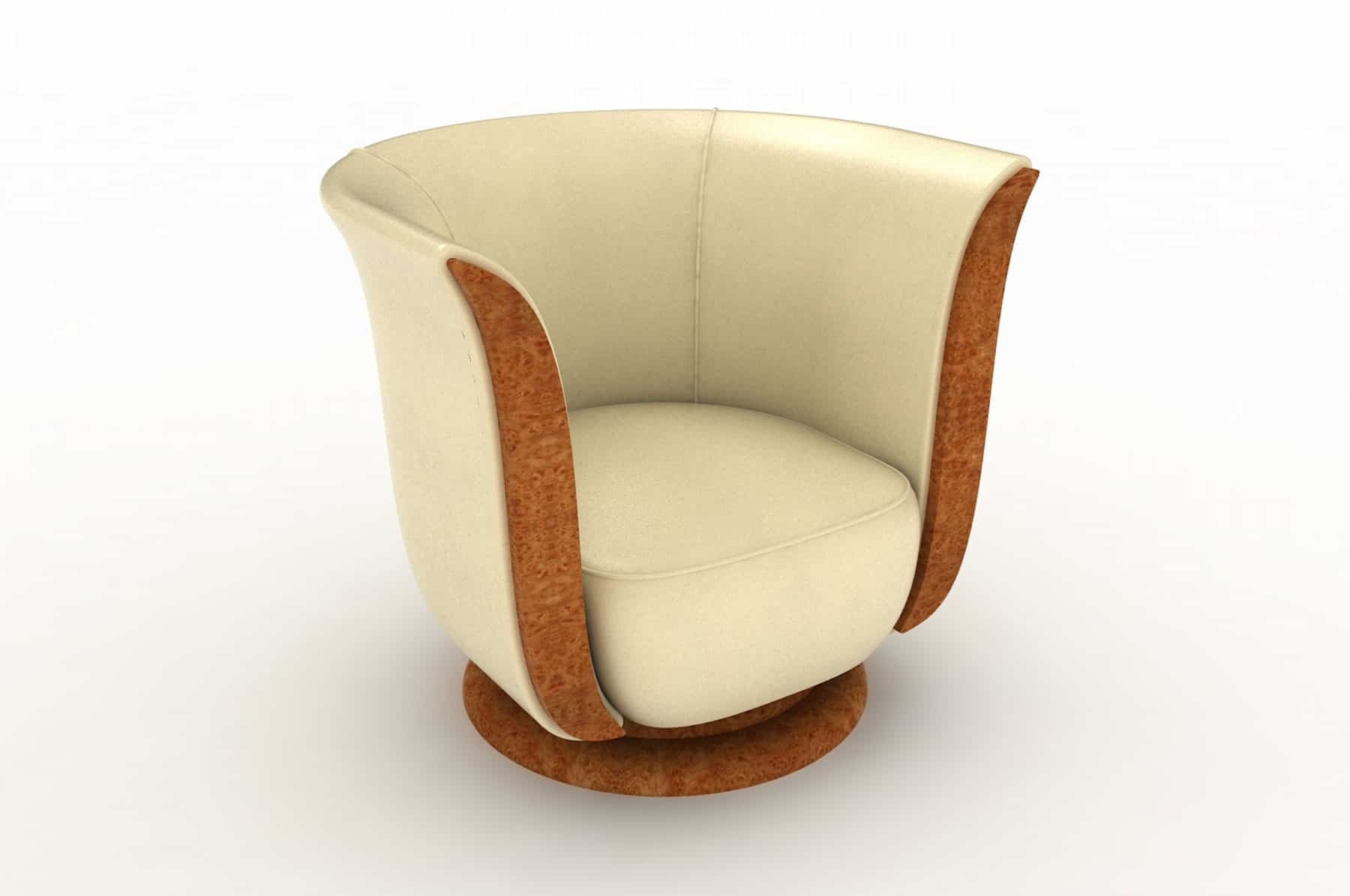 the tulip chair in elm burr. polar leather by andrew muirhead cp