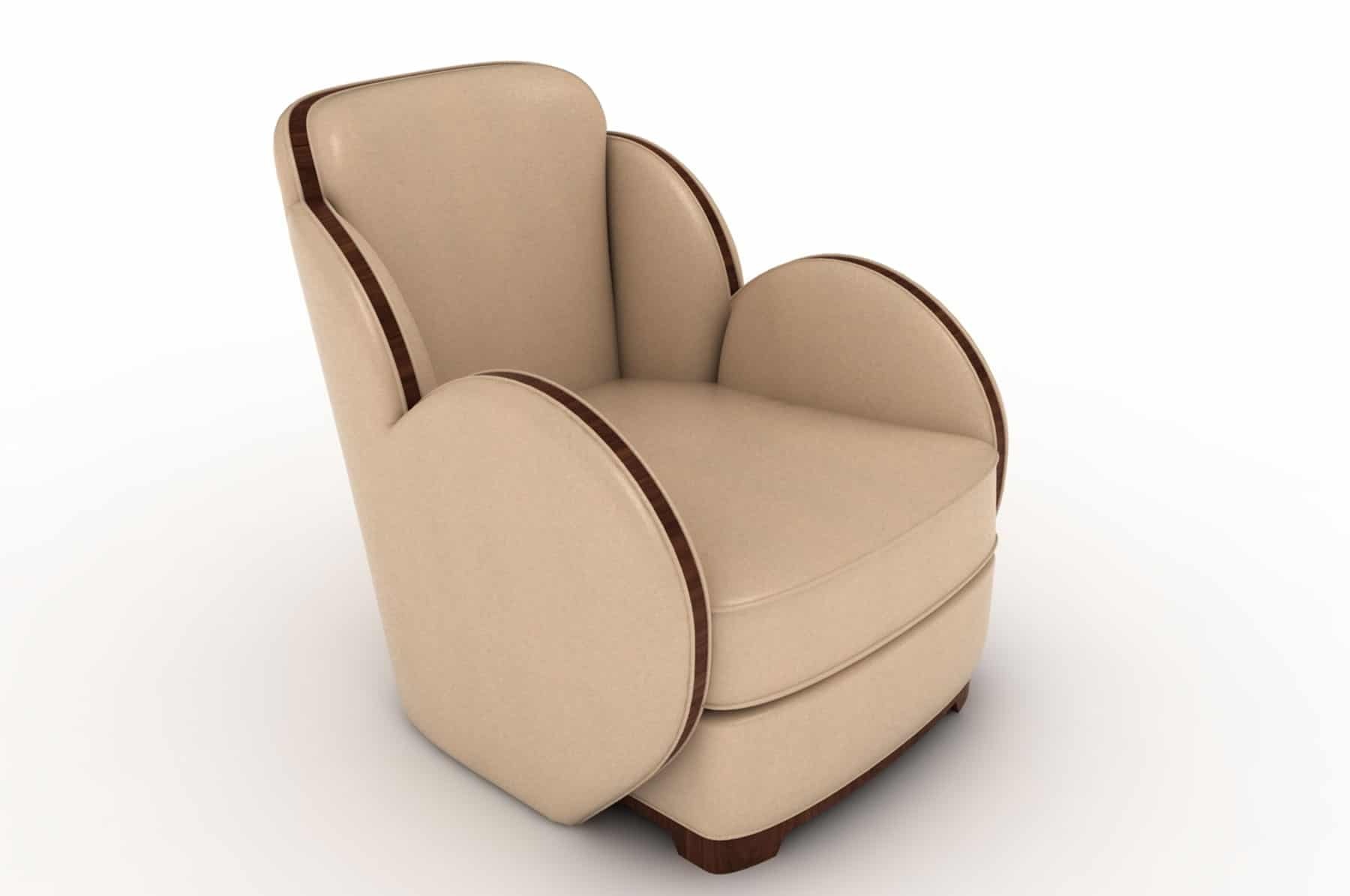 the cloud armchair in champaigne leather trimmed in macassar ebony