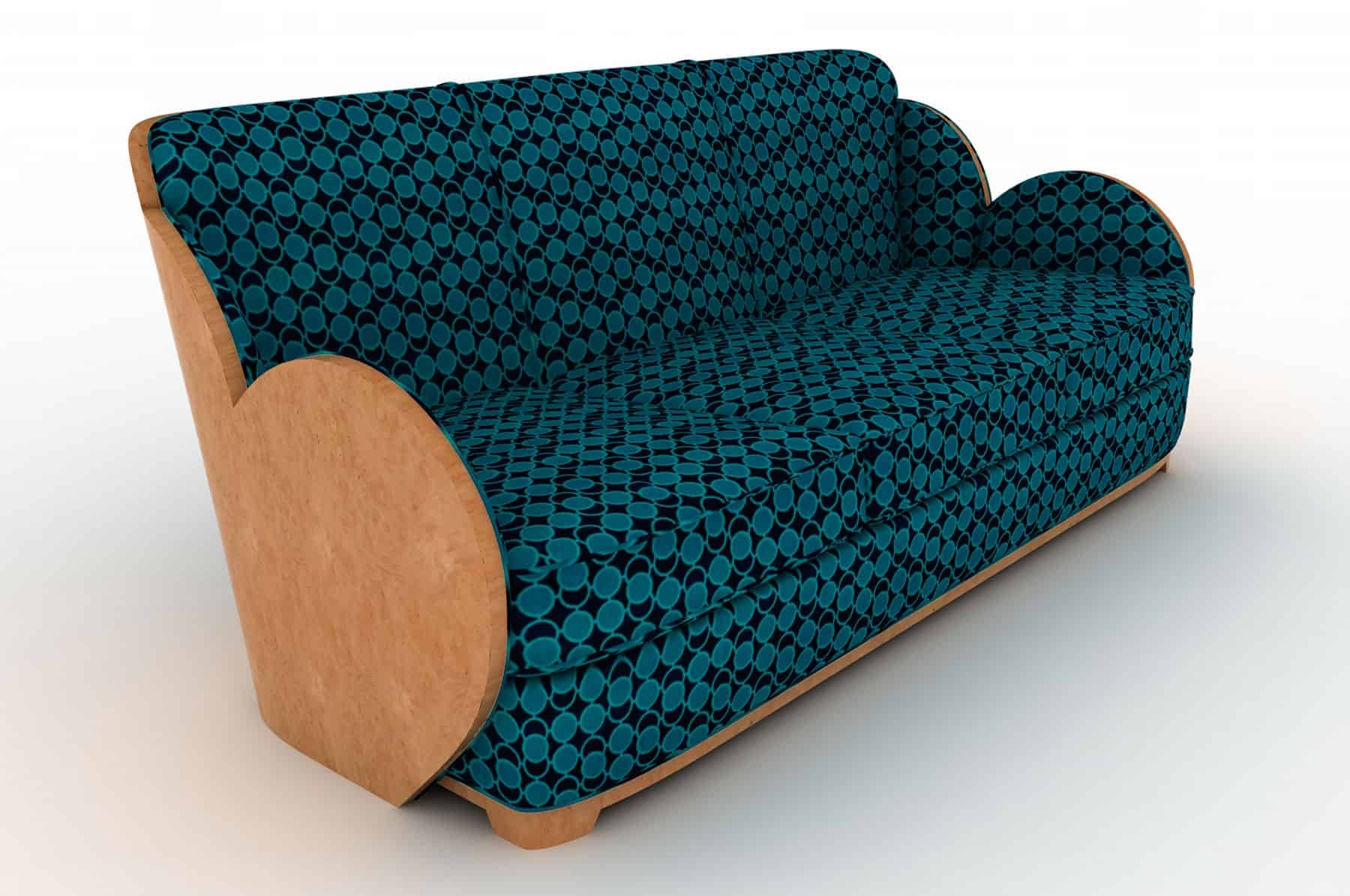 the cloud in maple open burr. fabric is tangent velvet by kirk brummel