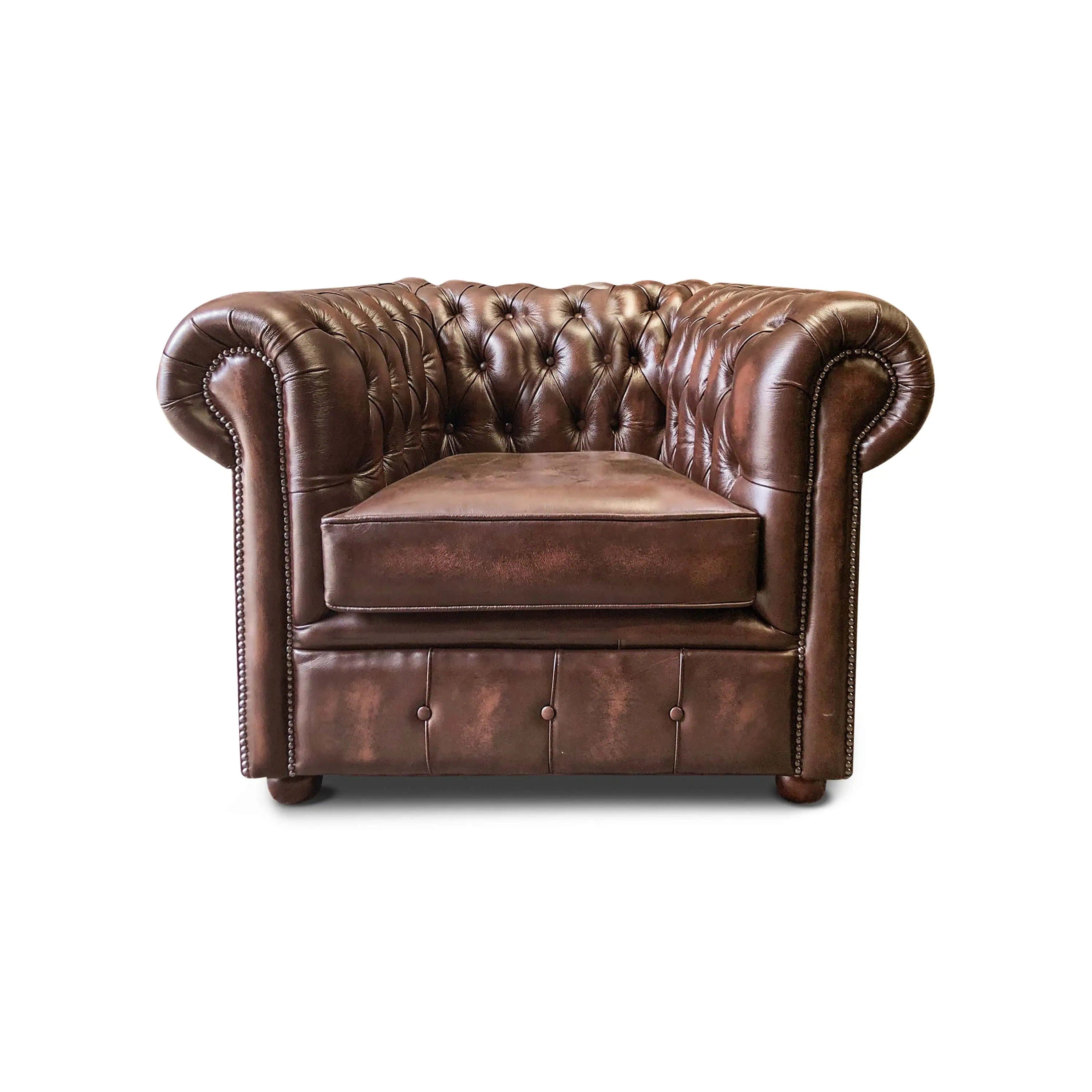 Chesterfield Tudor Low Back Chair in Antique Brown Colourway