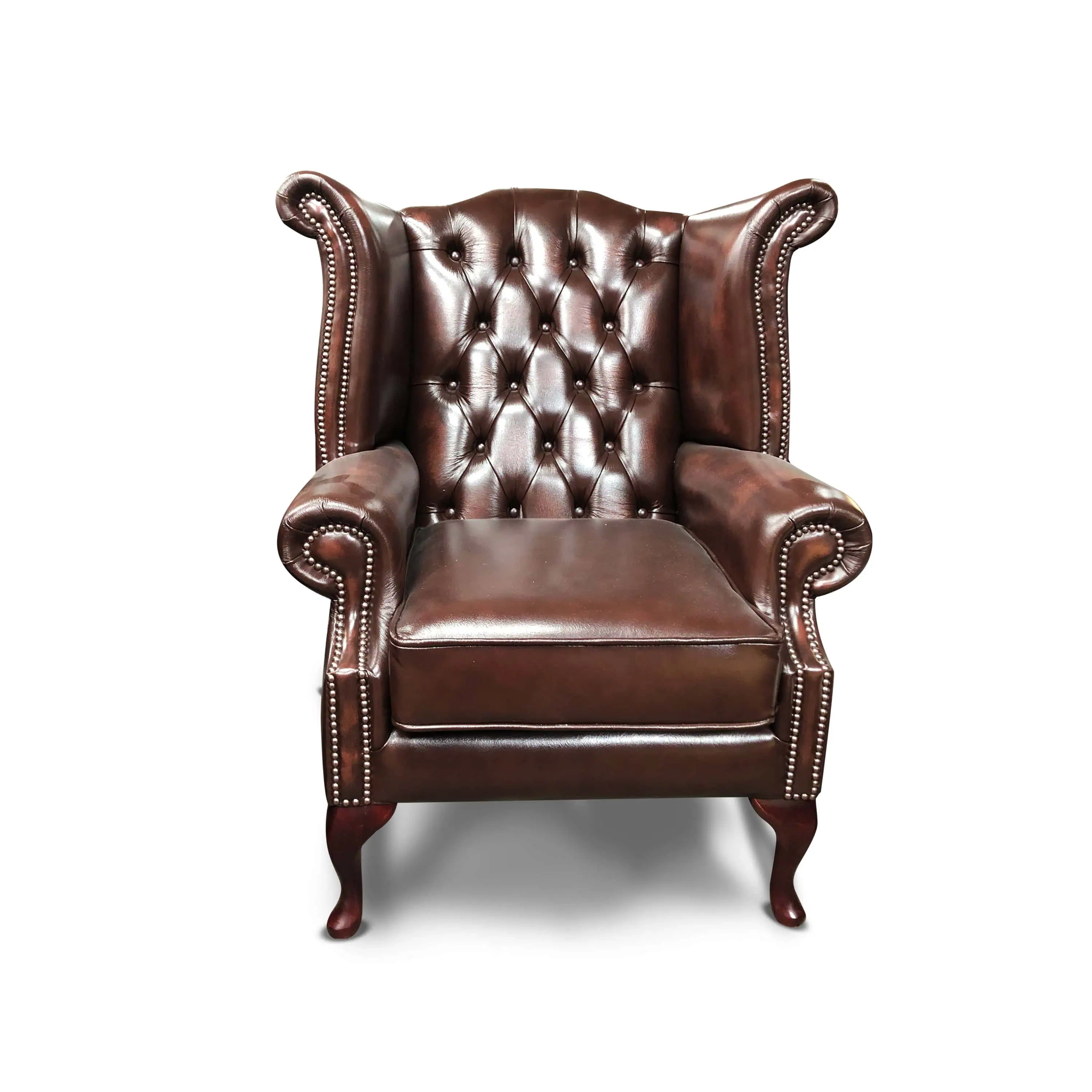 Chesterfield Tudor High Back Chair in Antique Brown Colourway