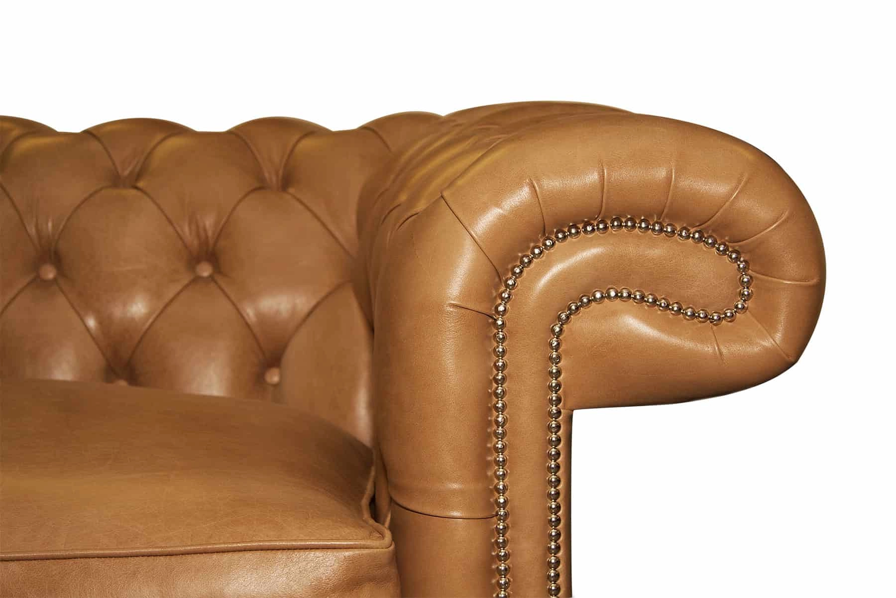 Balmoral 4 Seater in OE Tan with Chrome Studs & Feet