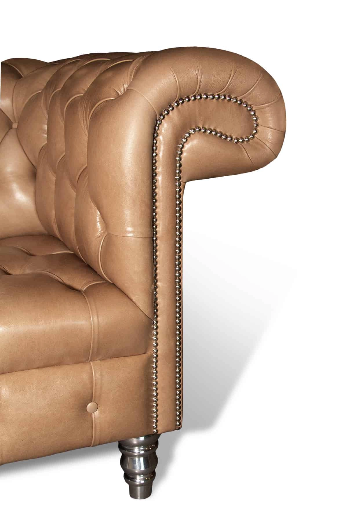 Balmoral 3 Seater in OE Parchment, Chrome Studs and Polished Metal Legs