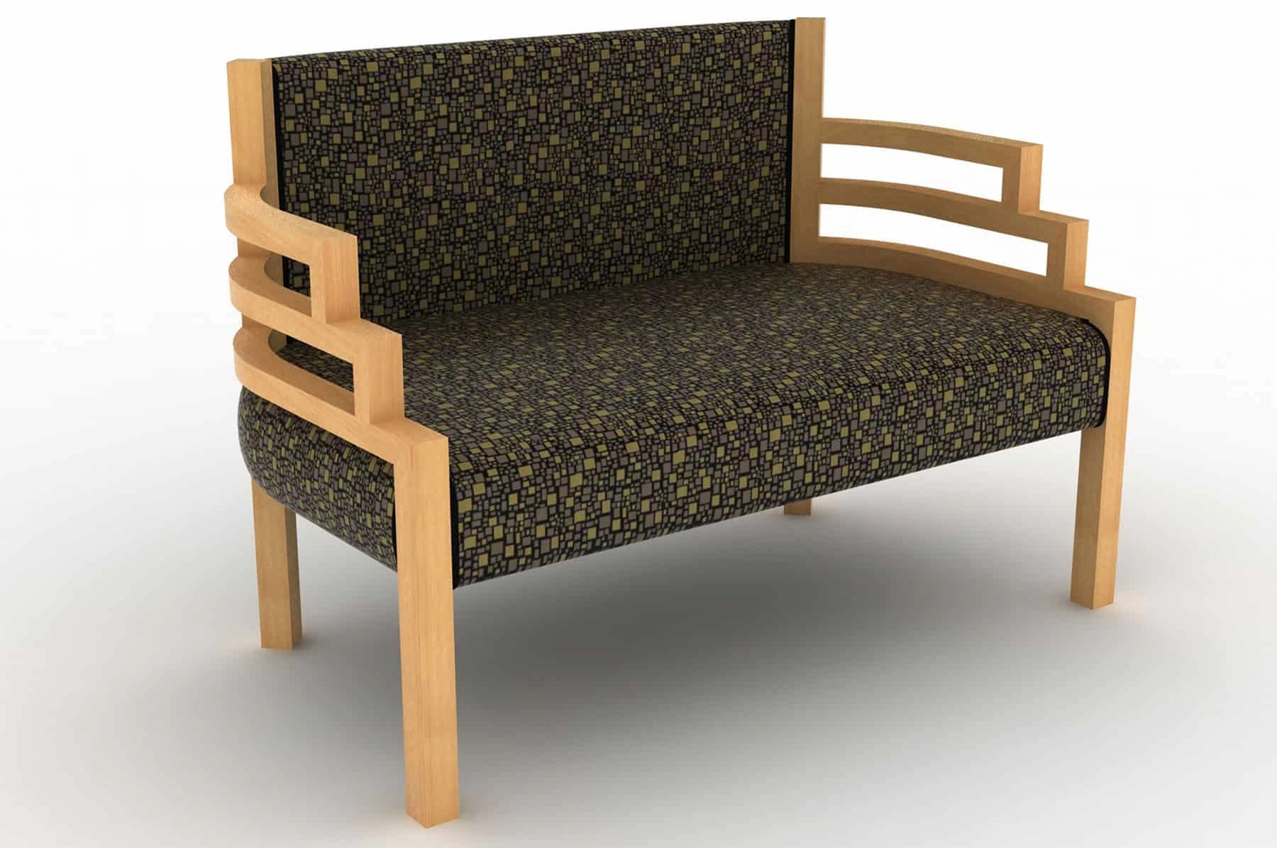 The Step Art Deco bench sofa - the step in quartered larch. fabric is mosa by kirk bromel rf - 4 the step in quartered larch. fabric is mosa by kirk bromel rf