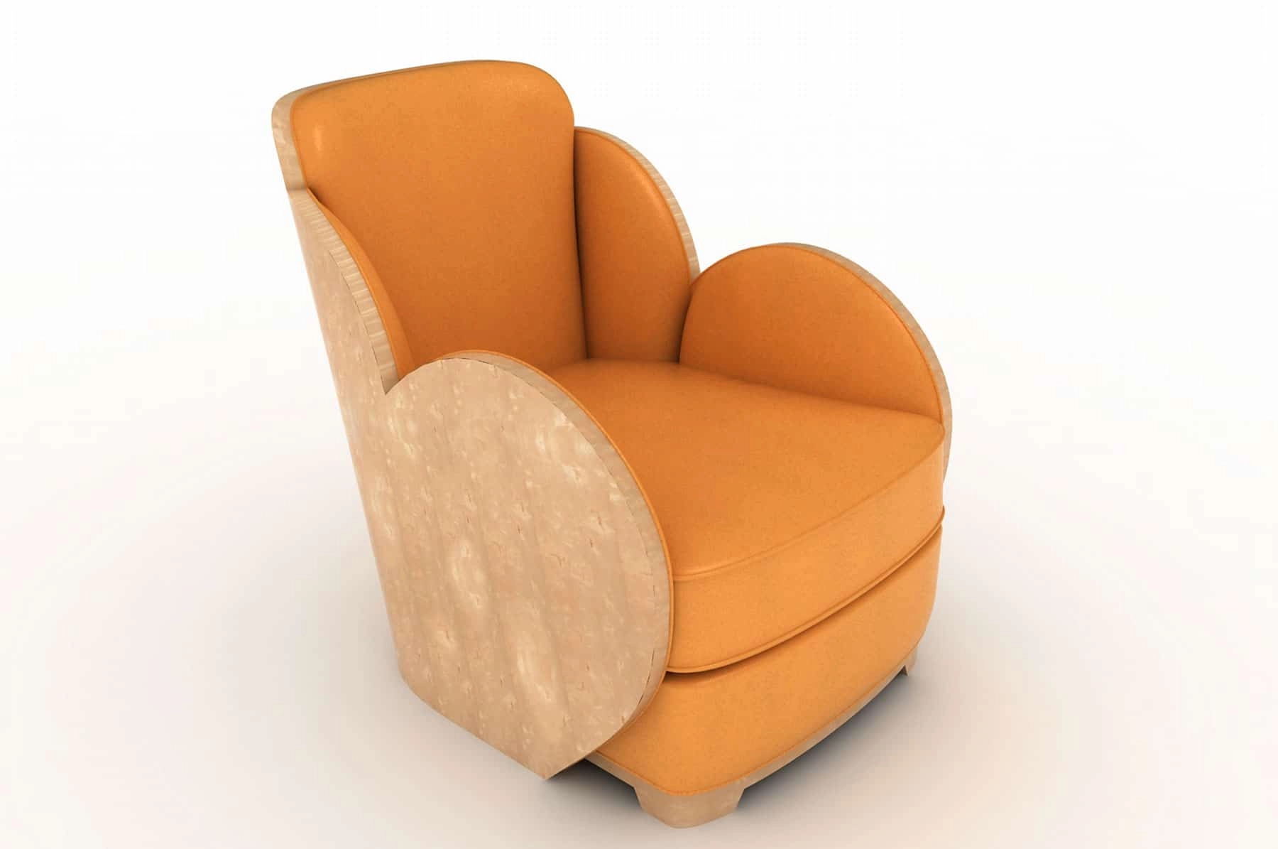 the cloud chair in mango leather with apple birch panels