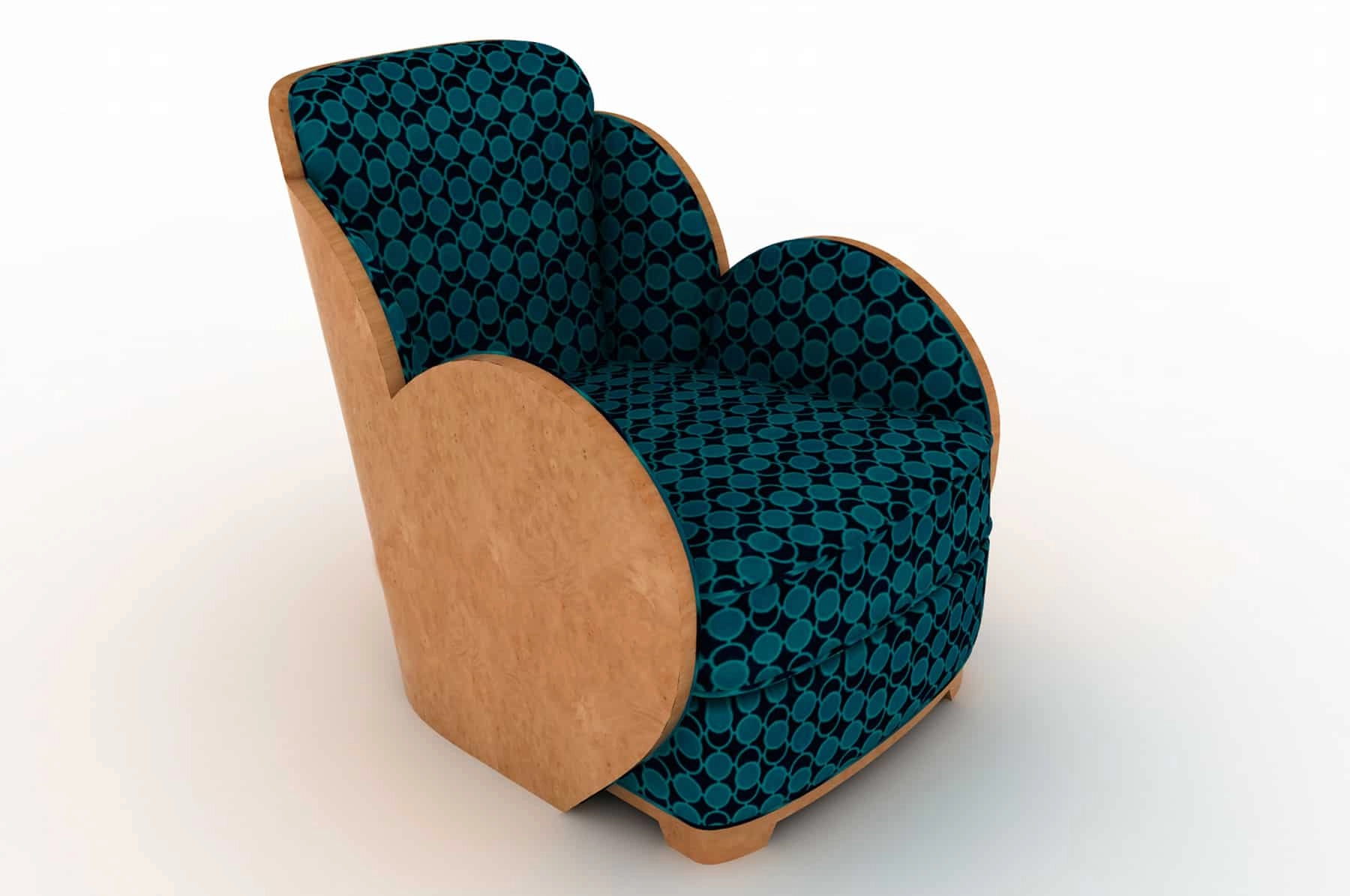 the cloud chair in maple open burr. fabric is tangent velvet by kirk brummel