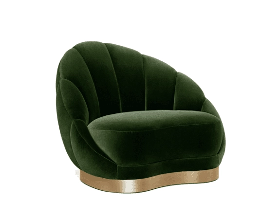 a green chair with gold base